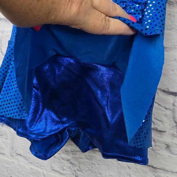 Girls Blue Sequin Ruffle Biketard Sleeveless Leotard Dance Costume Small Feather - Picture 9 of 11